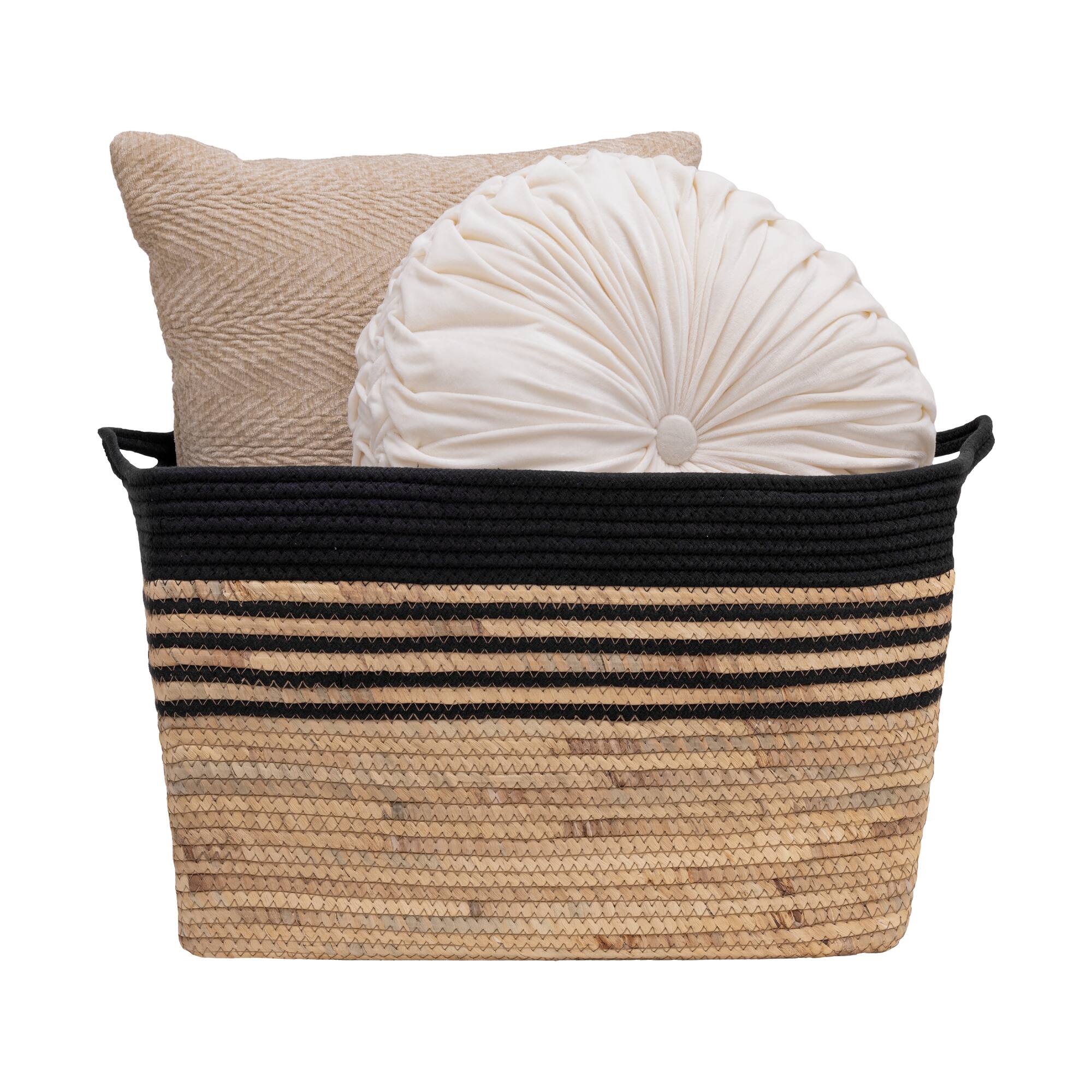 Seville Classics Large Rectangle Water Hyacinth & Rope Basket